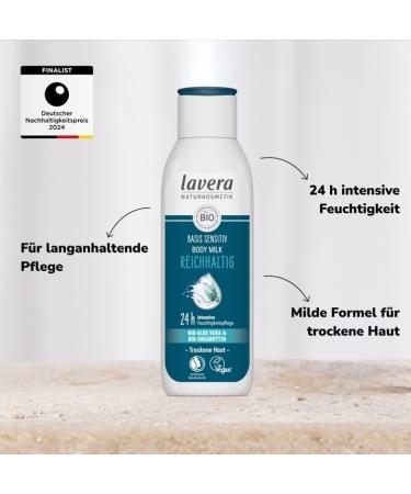 Lavera Sensitive Body Milk - Vegan Organic Aloe Vera 250ml | 24h Moisture Care | PETA Certified Natural Cosmetics - Buy Online on GoSupps.com