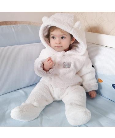 Vine Baby Hooded Fleece Romper Snowsuit | White Infant Jumpsuit 9-12 Months - Buy Online on GoSupps.com