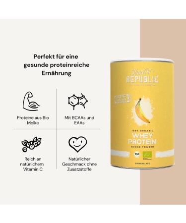 Harvest Republic Bio Whey Protein Smoothie Shake Powder 320g - Organic Banana Flavor Muscle Building BCAA & EAAS Natural Ingredients No Additives - Buy Online on GoSupps.com