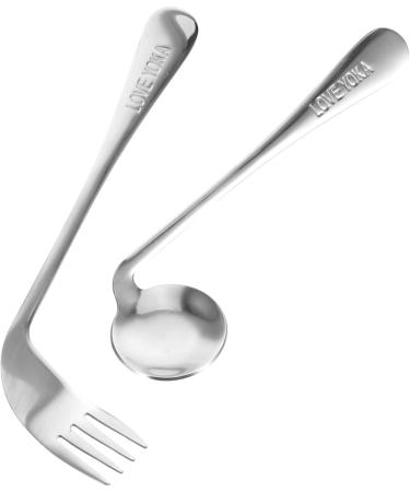 Lurrose Left-Handed Angled Cutlery Set - 5-Piece Stainless Steel Dining Fork & Training Spoon 17x4.5cm Perfect for Easy Feeding - Buy Online on GoSupps.com