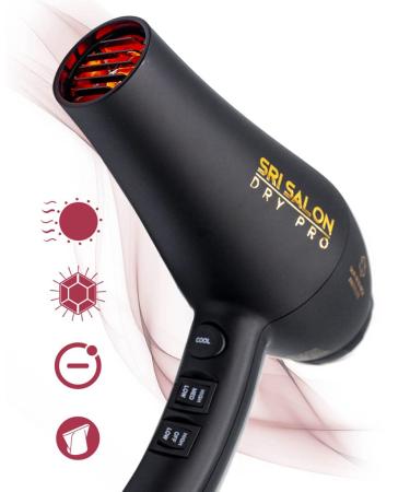 SRI Salon Dry Pro Infrared Light 1875W Blow Dryer with Negative Ions for Reduced Frizz & Max Shine - Fast-Drying, Free Attachments Included - Buy Online on GoSupps.com