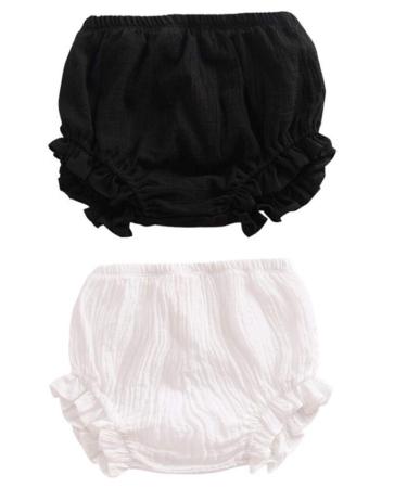 AYIYO Unisex Toddler Diaper Cover - Newborn Baby Girls Boys Kids Linen Bloomer Shorts 2Pcs 2-3 Years Black+white