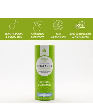 BEN & ANNA Persian Lime Deodorant 40g - Natural Vegan Deodorant in Paper Tube - Buy Online on GoSupps.com