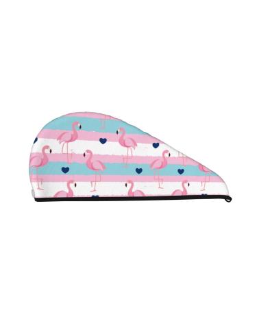 Hair Towel Wrap Hair Drying Towel with Button Towel Turban Head Towel to Dry Hair Quickly (Flamingo1)