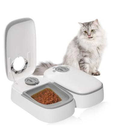 PeTnessGO Automatic 2 Meals Cat Feeder, Pet Feeder with Timer, Timed and Portion Control for Dry or Semi-Moist Food, Food Dispenser for Cat and Dog, 48-Hour Timed