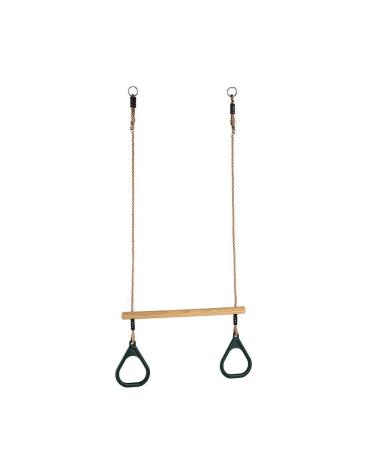 HUAWELL Wooden Trapeze with Plastic Gym Rings - Outdoor N Indoor Playground 2 in 1 Swing Set Accessories for Kids (Green).