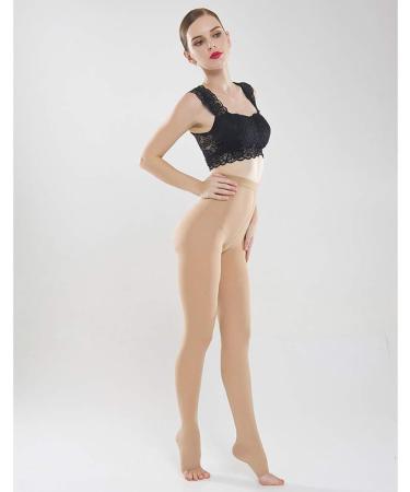 Keephen Compression Tights 23-32 mmHg | Medical Grade Support Stockings for Varicose Veins | Open Toe Beige | Improve Blood Circulation - Buy Online on GoSupps.com