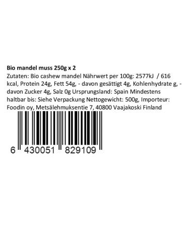 Foodin Organic Almond Butter - 100% Organic Gluten-Free Vegan (2 x 250g) - Excellent Protein & Healthy Fats - Buy Online on GoSupps.com