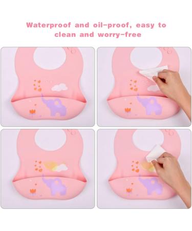 Vicloon Silicone Baby Bib 2PCS Baby Weaning Bibs Waterproof Baby Feeding Bibs Adjustable with Wide Food Catcher Pocket Unisex Toddler Bibs (Pink-Grey) - Buy Online on GoSupps.com
