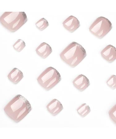 Glitter Rhinestone Pink Press-on Toenails - Square Acrylic False Toe Nails for Women - Buy Online on GoSupps.com