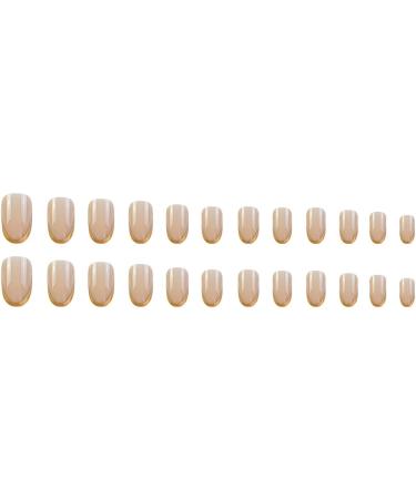 24 Pcs Gold French Tip Press On Nails - Short Oval Full Cover Fake Nails for Women & Girls - Nude Glossy Artificial Finger Manicure - Buy Online on GoSupps.com