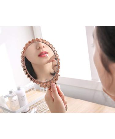 Dzrige Vintage Handheld Mirror with Powder Puff - Pink | Travel Makeup Mirror - Buy Online on GoSupps.com