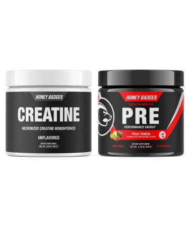 Honey Badger Pre Workout Powder | Micronized Creatine Monohydrate | Muscle Growth & Recovery | Natural Energy for Men & Women | Sugar Free & Paleo | 30 Servings