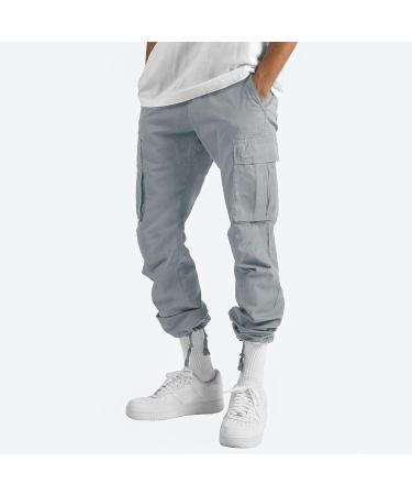 Men's Plus Size Cargo Pants with Pockets | Drawstring Trousers | Solid Color Gym & Outdoor Wear - Gray | Medium - Buy Online on GoSupps.com