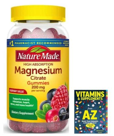 Nature Made High Absorption 200 mg Magnesium Citrate Mixed Berry 64 Gummies +Better Guide Book Vitamins Supplements