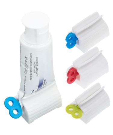QA Rolling Tube Toothpaste Squeezer 4 Pieces Rotate Toothpaste Dispenser Multifunction Save Toothpaste Seat Holder Stand for Bathroom, Puts an end to Waste of Toothpaste, Creams, Paint and More