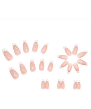 24pcs Long Coffin Ballerina False Nails with Glue - Full Cover Press on Manicure for Women - Nude French White Fake Nails - Buy Online on GoSupps.com