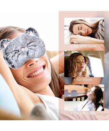 Shinywear Cute Rabbit Sleeping Eye Mask - Super Soft Plush Blindfold for Kids and Adults (Black Grey Cat) - Buy Online on GoSupps.com