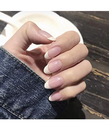 White round headed French False nails Press on Nails with Nail Tips Acrylic False Nails Cute Artificial Nails for Women and Girls