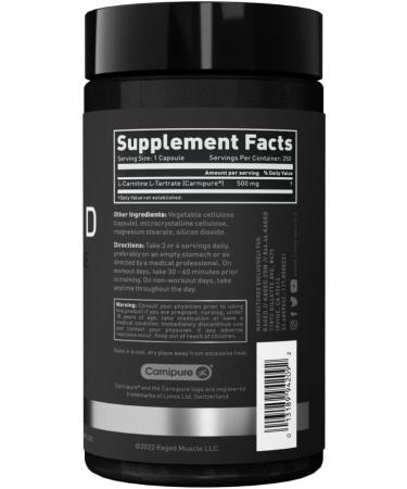 Kaged Muscle Premium L-Carnitine 500mg | Stimulant-Free for Men & Women | Supports Muscle Recovery & Soreness Reduction | 250 Veggie Capsules - Buy Online on GoSupps.com