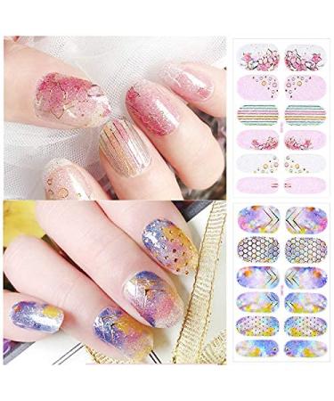 14 Sheets Gradient Nail Polish Stickers - Multicolor Flower Series | Self-Adhesive Design Decal Strips with Nail File | Manicure Decoration Kit for Women & Girls - Buy Online on GoSupps.com