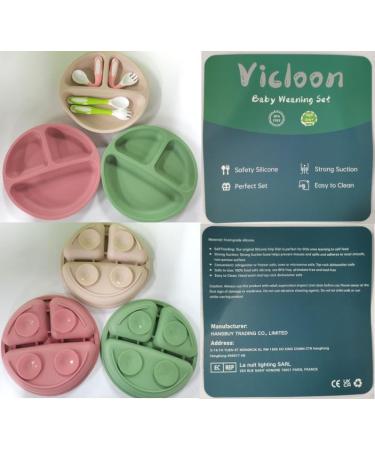 Vicloon 3Pcs Silicone Baby Suction Plates - Non Slip Divided Dishes for Toddler Self Feeding - Fits Most Highchairs - Green/Pink/Beige - Buy Online on GoSupps.com
