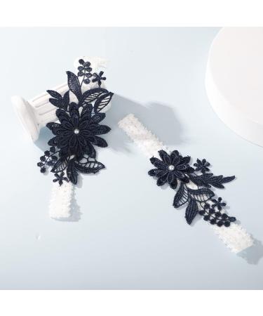 JWICOS Navy Blue Wedding Lace Garters Set for Brides & Girls - Stretch Flower Bridal Costumes - International Shipping Available - Buy Online on GoSupps.com