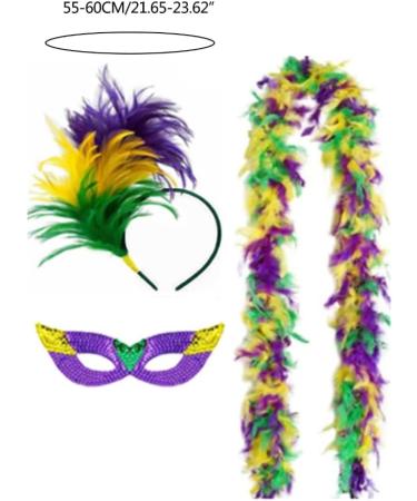hgnxa Mardi Gras Costume Accessory Set Mardi Gras Tricolor Eyemask Feathers Headband Neckerchief for Womens Girls Cosplay Gift Purple - Buy Online on GoSupps.com