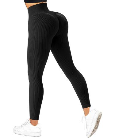 SUUKSESS Women Ribbed Seamless High Waisted Yoga Pants - Medium Black | Gym Leggings - Buy Online on GoSupps.com