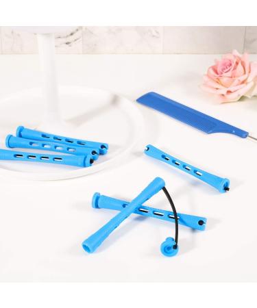 48 PCS Hair Perm Curlers Hair Perm Rods Hair Rollers Plastic Perming Rods with Steel Pintail Comb Cold Wave Rods for Salon Home Hairdressing Styling Tools (Blue) - Buy Online on GoSupps.com