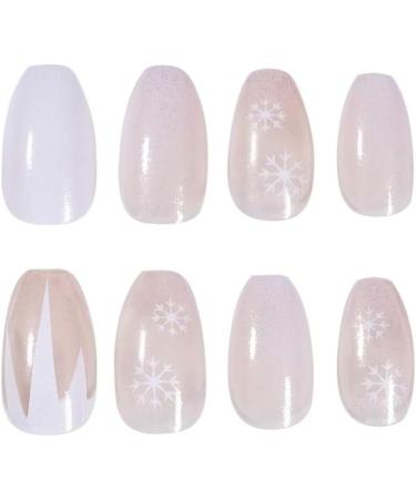 SINLOV Christmas Snowflake Fake Nails Long Sequin French Square False Nails Glossy Press on Nails Ballerina Acrylic Full Cover Fake Nail for Women and Girls - Buy Online on GoSupps.com