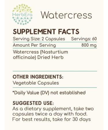 Buy Watercress Capsules 120 ct - 800 mg Dried Herb (Nasturtium Officinale) for Optimal Health - International Shipping Available - Buy Online on GoSupps.com