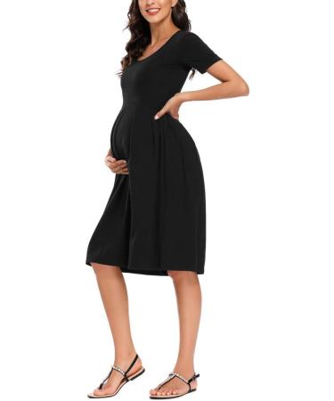 Love2Mi Maternity Dress XL Black - Short-Sleeve A-Line Midi Pregnant Dress - Buy Online on GoSupps.com