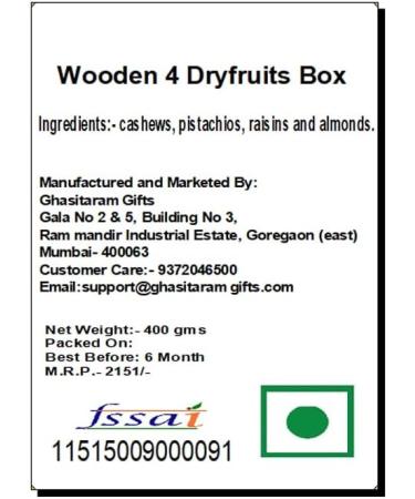Ghasitaram Gifts Rakhi Gifts for Brothers Wooden 4 Dryfruits Box with 2 Green Beads Rakhis Wooden 4 Dryfruits Box with 2 Rakhis - Buy Online on GoSupps.com
