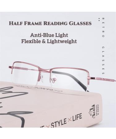 ZUKKY Pink Half Frame Reading Glasses for Women - Blue Light Blocking Anti-Glare Rectangle Readers AM28 | International Shipping Available - Buy Online on GoSupps.com