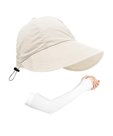1 beige ladies-sun aperation hat with 1 pair of sunscreen sun protection outdoor hats with a wide brim can be used for camping traveling fishing shopping