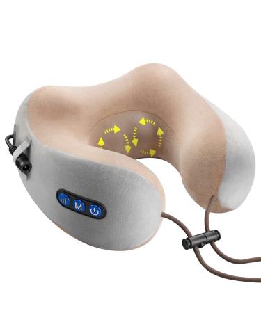 Ikasus massage pillow 3D electrical neck massage device for neck muscle pain relief U-shaped massage pillows with rotating massage heads tiredness relax relax for car and office gray brown TP-0117c