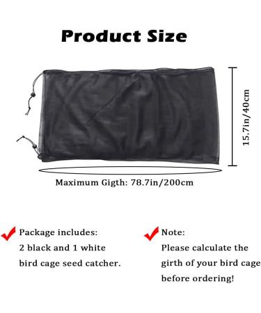 IAIGOGO 3 Piece Bird Cage Seed Catcher | Adjustable Nylon Mesh Parrot Skirt | Feather Guard for Square & Round Cages (2 Black + 1 White) - Buy Online on GoSupps.com