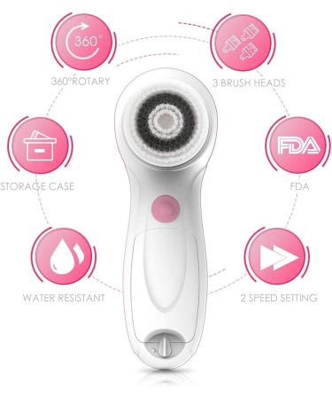 TOUCHBeauty 3 in 1 Facial Cleansing Brush Set - Waterproof Face Exfoliating Spa System for Gentle Cleansing and Deep Scrubbing - Pink - Buy Online on GoSupps.com