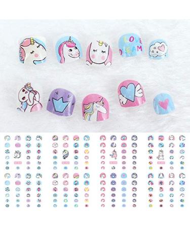 Yarlilyan Unicorn Kids Nail Sticker  6 Sheets Blue Pink Beautiful Nail Art Decals Artist Painting Polish Self Adhesive Nail Decor