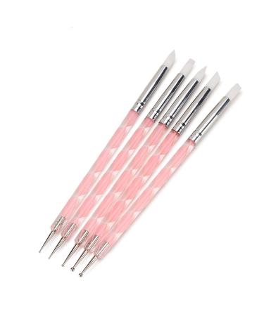 HJKOGH 5Pcs 2 Way Nail Art Acrylic Silicone Point Flower Nail Pen Stainless Steel Dotting Tools Marbleizing Painting Pens