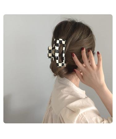 Vintage Black/White Checkered Hair Claw Clips - Large Clips for Thick & Thin Hair - French Fashion Hair Clamps for Long Curly Hair - Buy Online on GoSupps.com