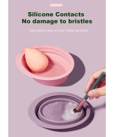 2 Piece Foldable Silicone Brush Cleaning Pad Set - Portable Tool for Makeup Brushes Sponges & Powders (Pink & Gray) - International Shipping Available - Buy Online on GoSupps.com