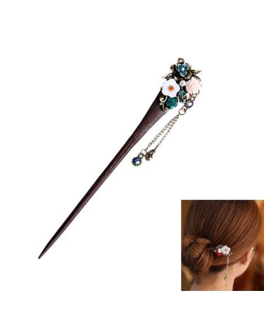 Frcolor Wooden Pin Chinese Hair Sticks with Tassel Retro for Women Hair Styling Blue