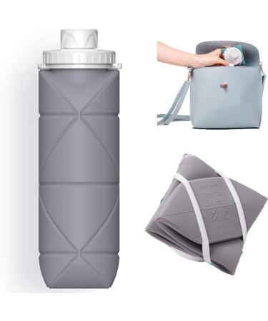 SPECIAL MADE Collapsible Water Bottle - Leakproof Valve, Reusable BPA Free Silicone, Foldable for Sport Gym Camping Hiking Travel - Lightweight & Durable 20oz 600ml (Grey) - Buy Online on GoSupps.com