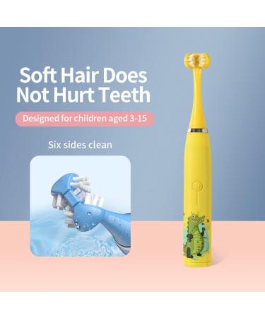 LEYUYO Electric Toothbrush for Kids - 6 Sided 360 Sonic Cleaning - Rechargeable 3D Sonic Toothbrush with Timer, 31000 Strokes, 2 Bristles, 4 Modes - Yellow - Buy Online on GoSupps.com