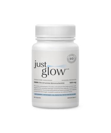Just Glow NMN 500mg 60 Vcaps - Purity 99.9% & Potency 100% - 3rd Party Tested Provided - Nicotinamide Mononucleotide Supplement for NAD+ Boost Capsules - Made in Canada (500mg per Capsule / 2 Months Supply / 1 Bottle) 60 count (Pack of 1)