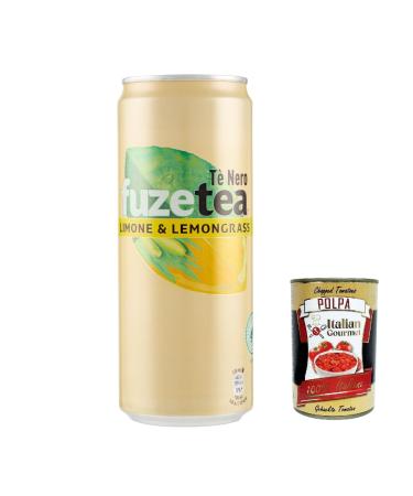 Italian Gourmet E.R. 72 x Fuze Tea black tea lemon with a hint of lemon sleek can 33 cl lemon iced tea + Italian gourmet polpa 400 g