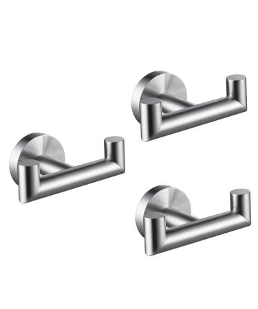Alipis 3pcs Coat Hook Hooks for Hanging Towels Stainless Steel Double Hand Towel Hanger for Wall Bathrobe 9.8x5.8cmx3pcs Silverx3pcs