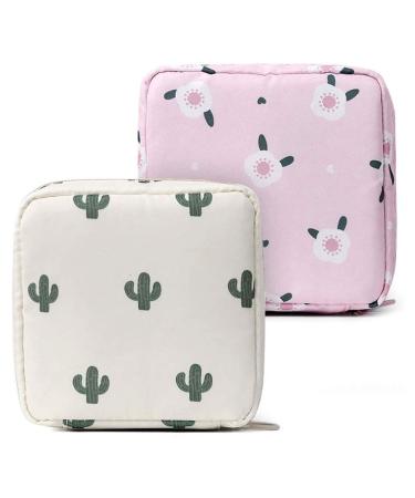 Weesey 2Pcs Menstrual Pad Bag Zipper Sanitary Napkin Tampon Bags for Women Girls